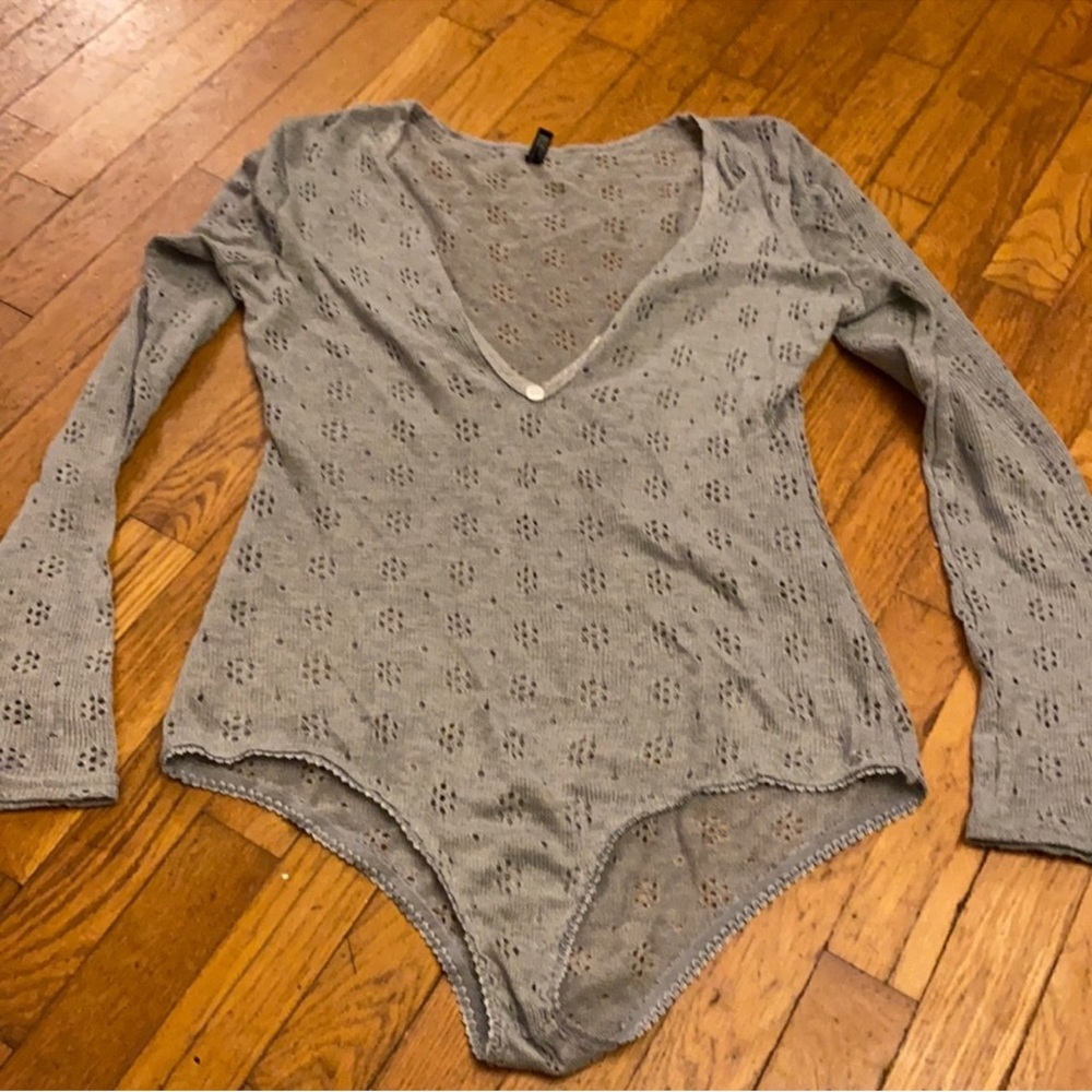 Yandy Gray Knit Bodysuit with Cut-Out Details